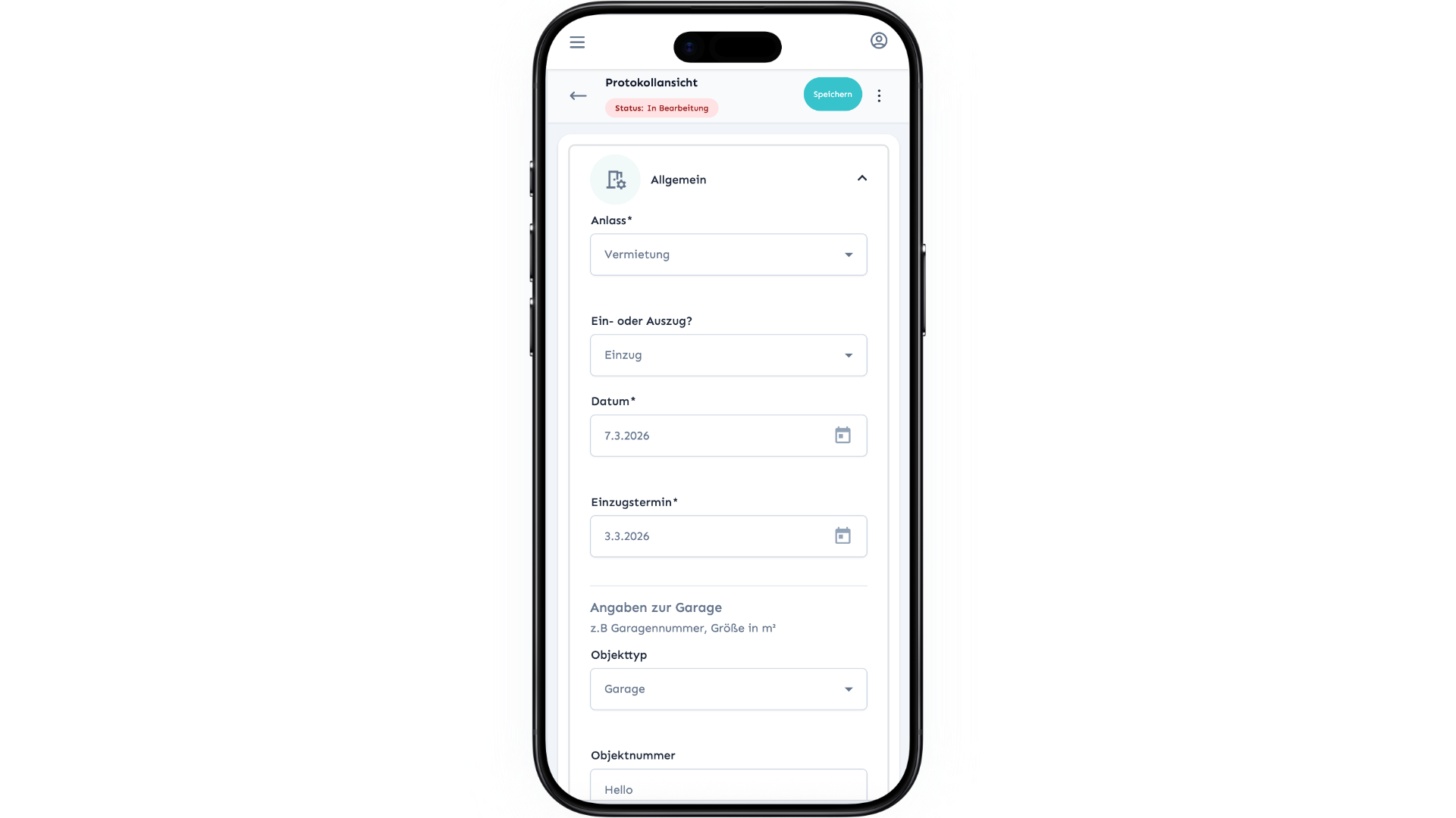Domudox Smartphone Ansicht - Objektangaben
