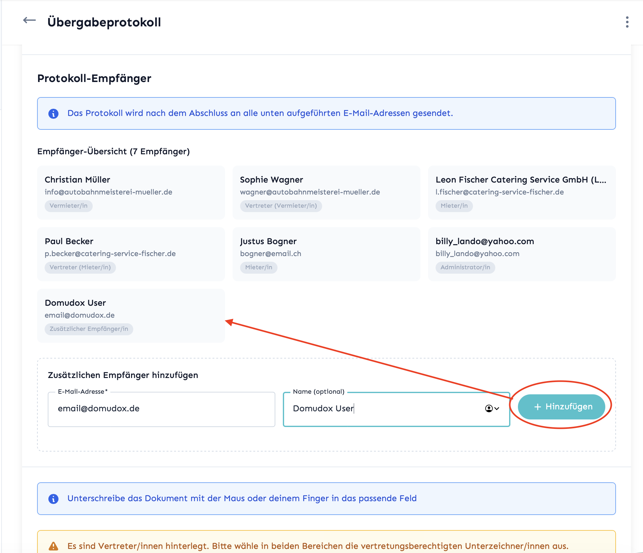E-Mail-Versand-Dialog mit vorausgefüllten Empfängern und Senden-Button