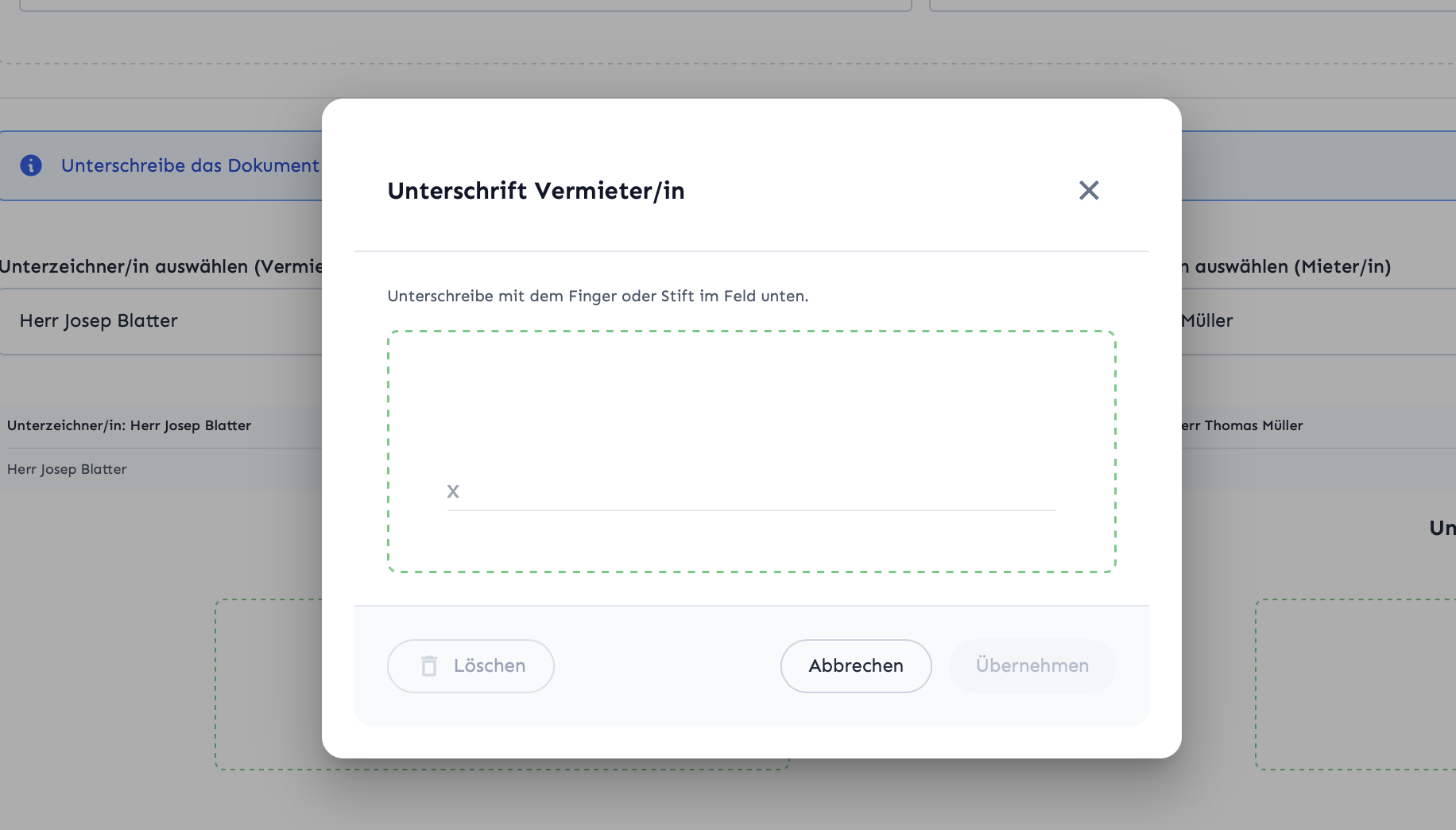 Screenshot: Digitales Unterschreiben im Protokoll