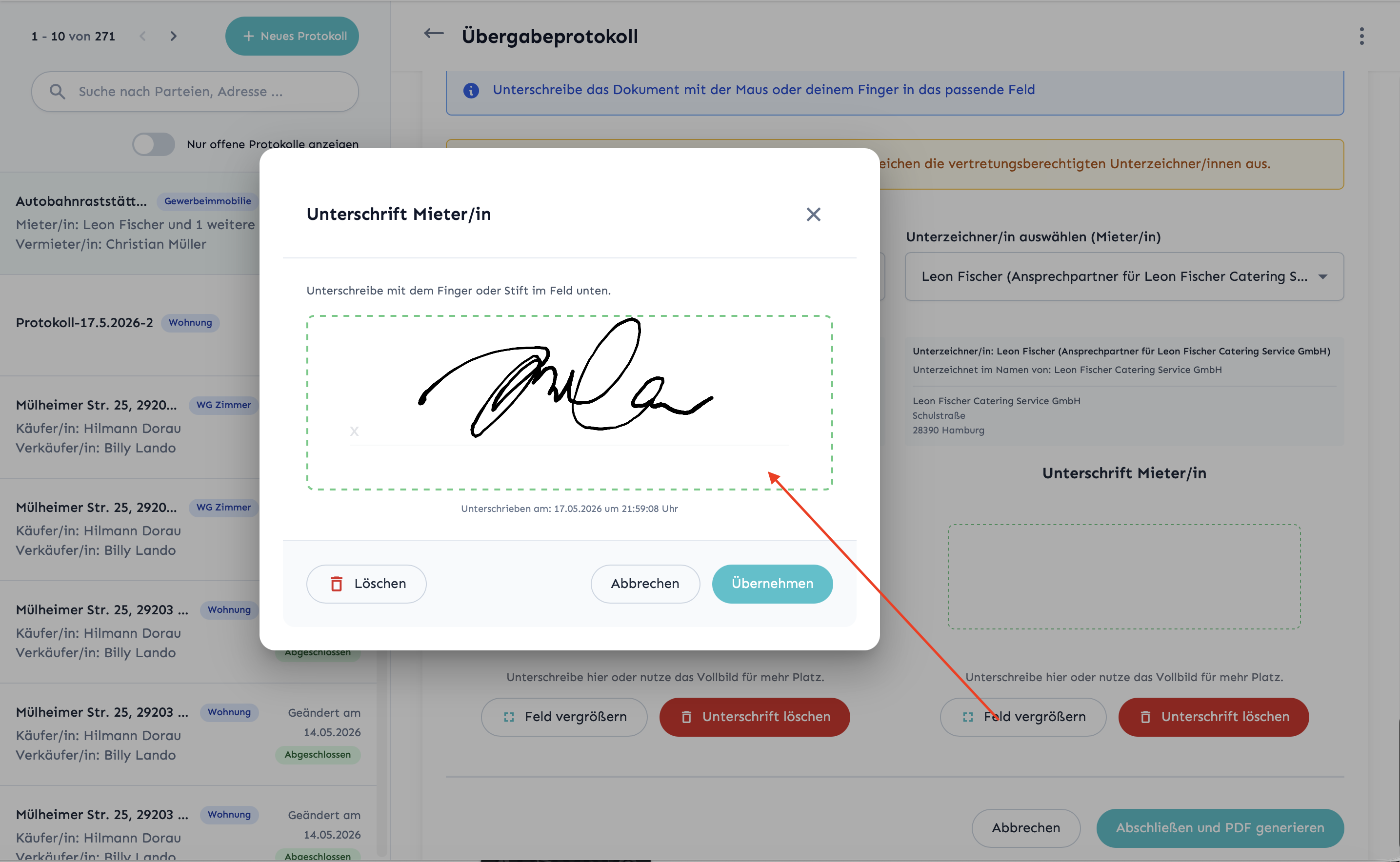 Zweites ausgefülltes Signaturfeld mit vollständiger Unterschrift
