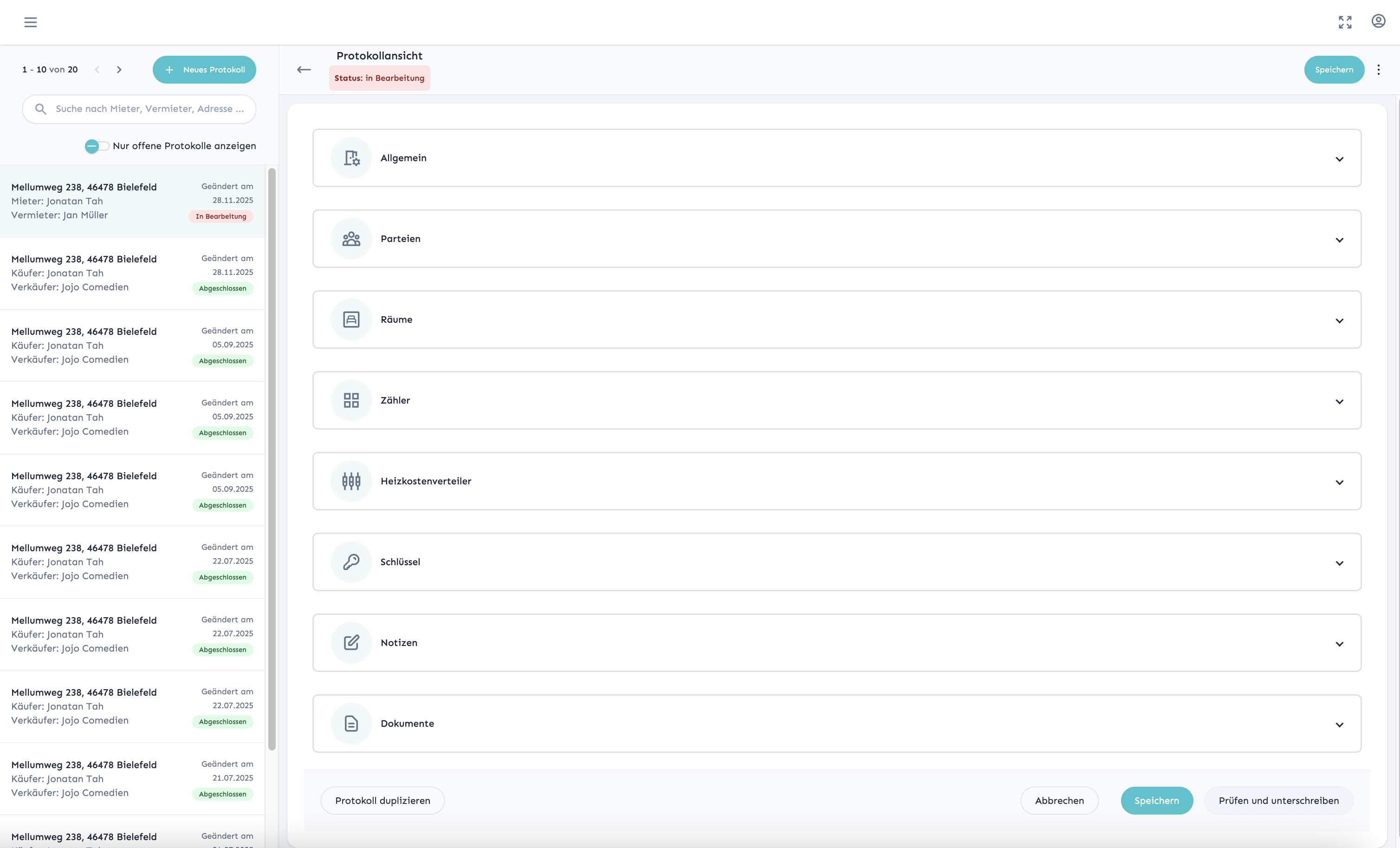 Domudox App - Digitale Wohnungsübergabeprotokolle Dashboard