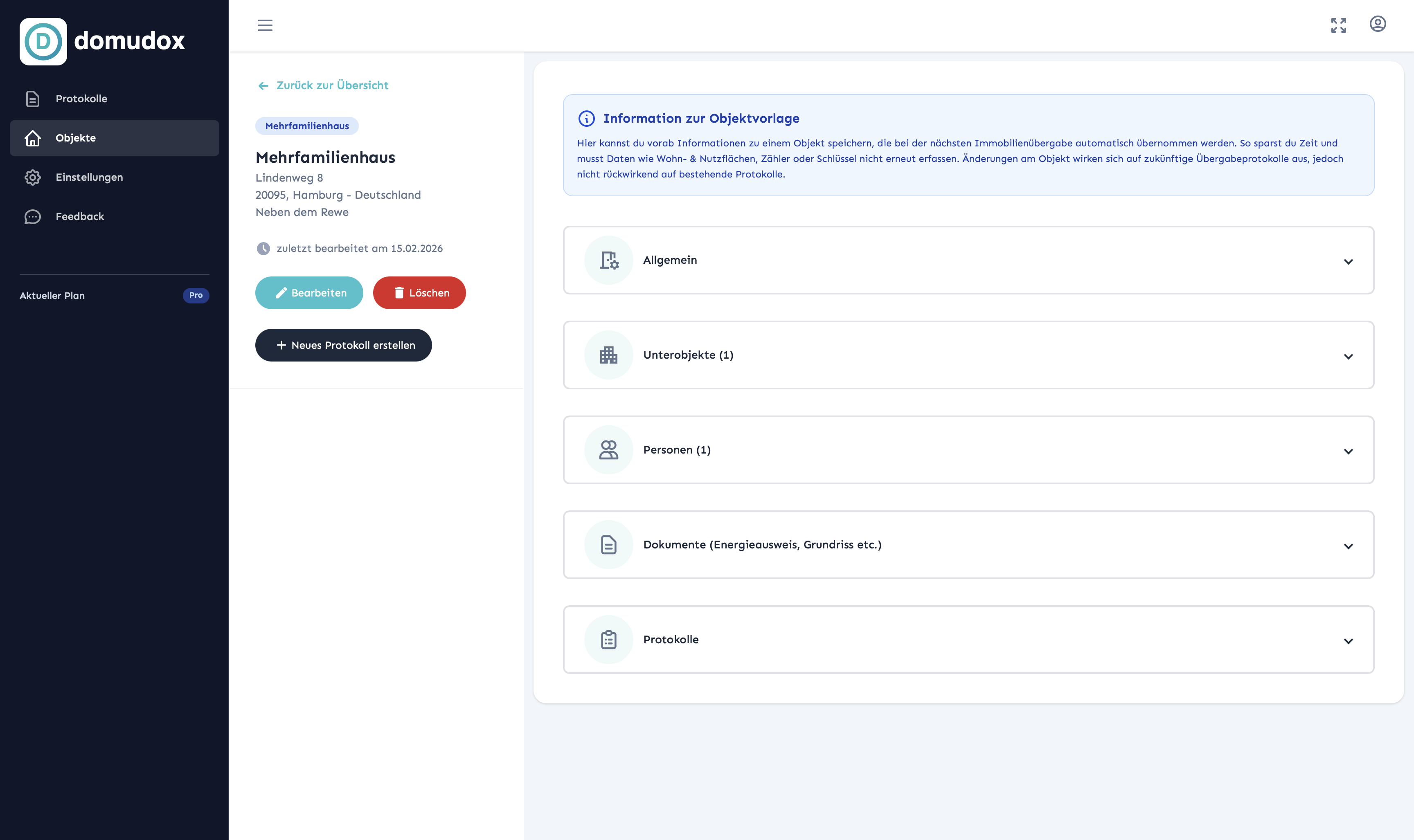 Objektverwaltung in Domudox