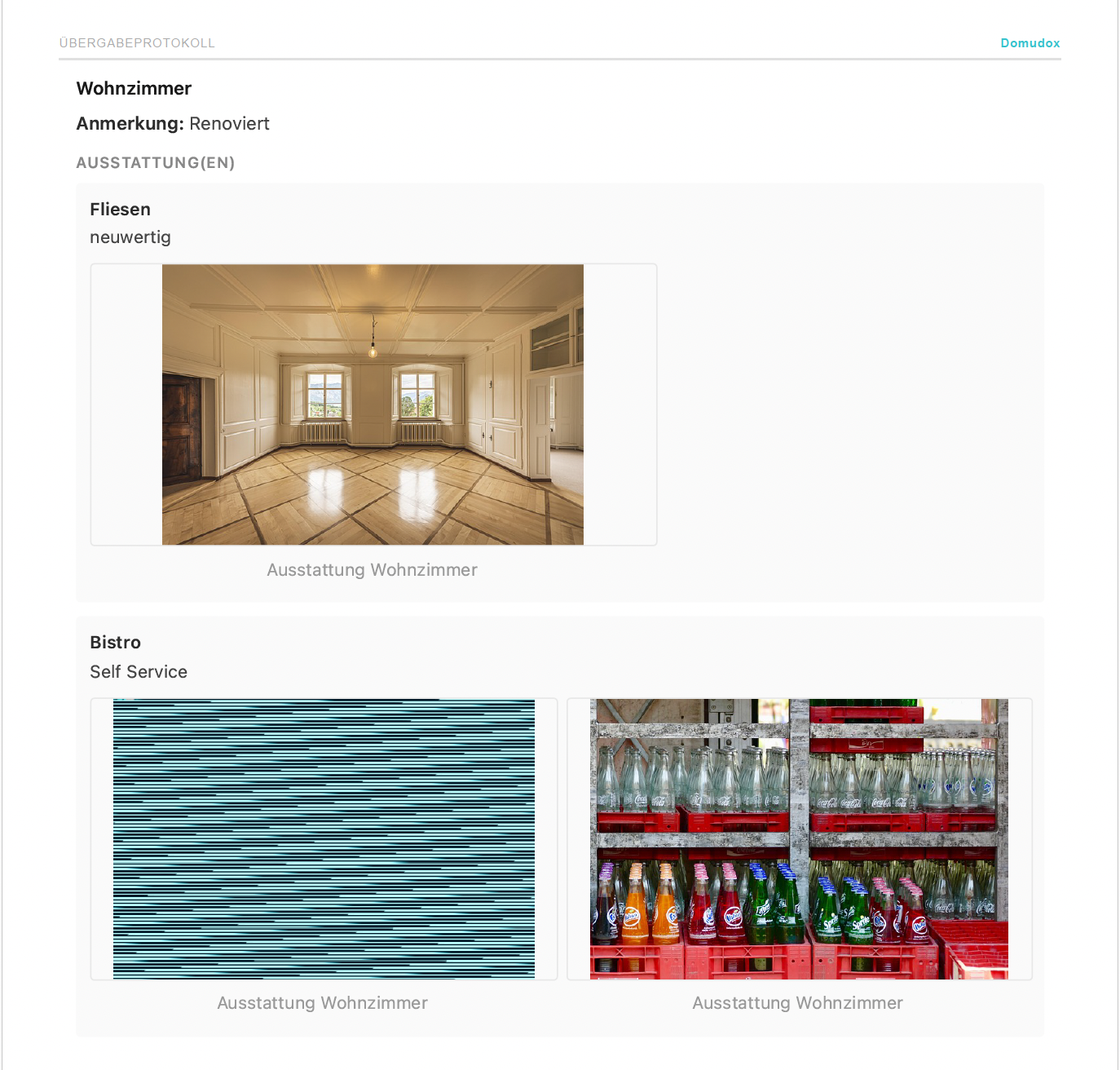Übergabeprotokoll PDF - Bilder für Austtatungen und Mängel aller Nutzflächen
