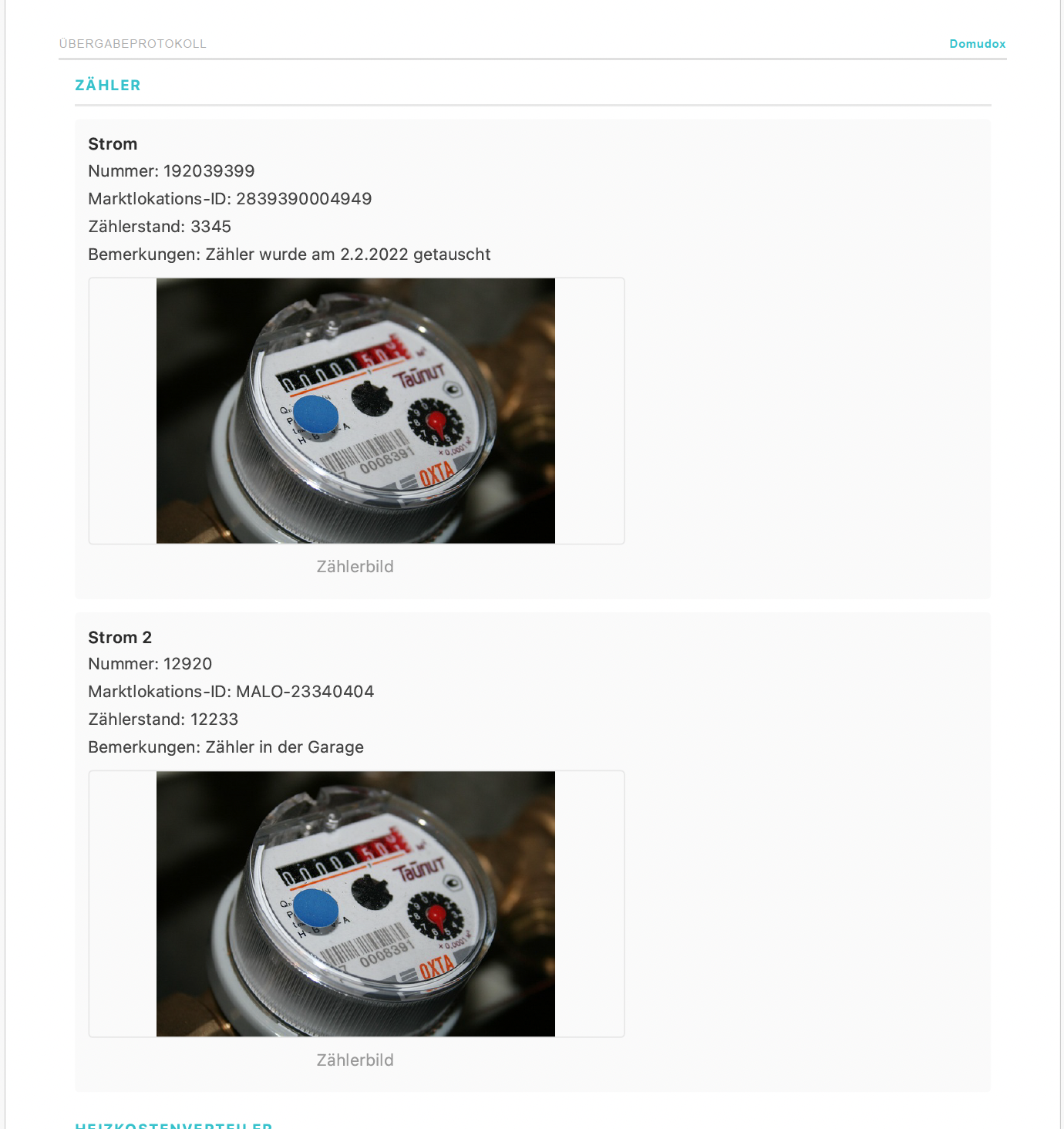 Übergabeprotokoll PDF - Zählerstände