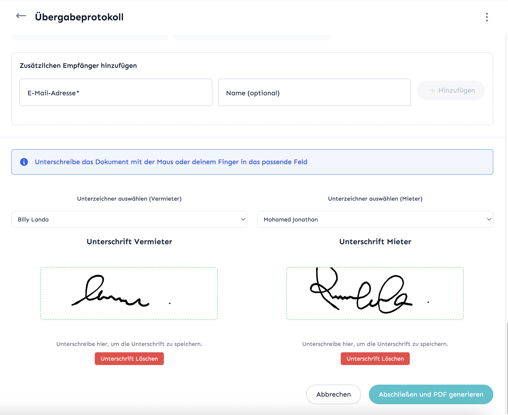 Unterschreiben & versenden
